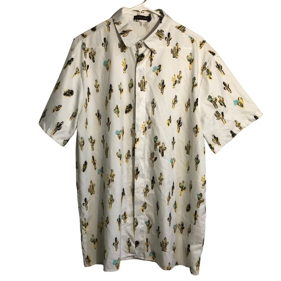 Uomoz Men’s Modern Cactus Print Short Sleeve Button Down Shirt Size XLarge - Picture 1 of 5